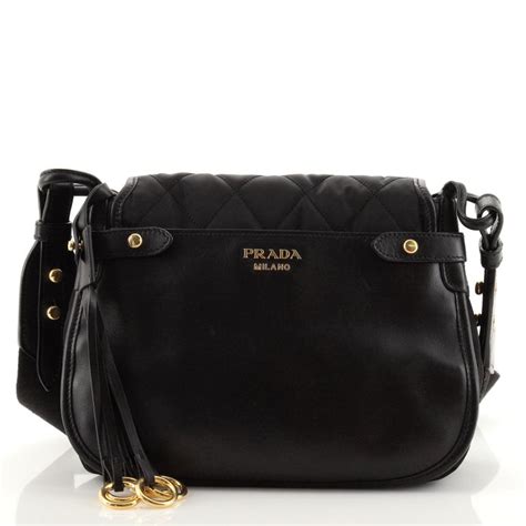 prada corsaire messenger quilted nylon calfskin leather black|Men's Messenger Bags .